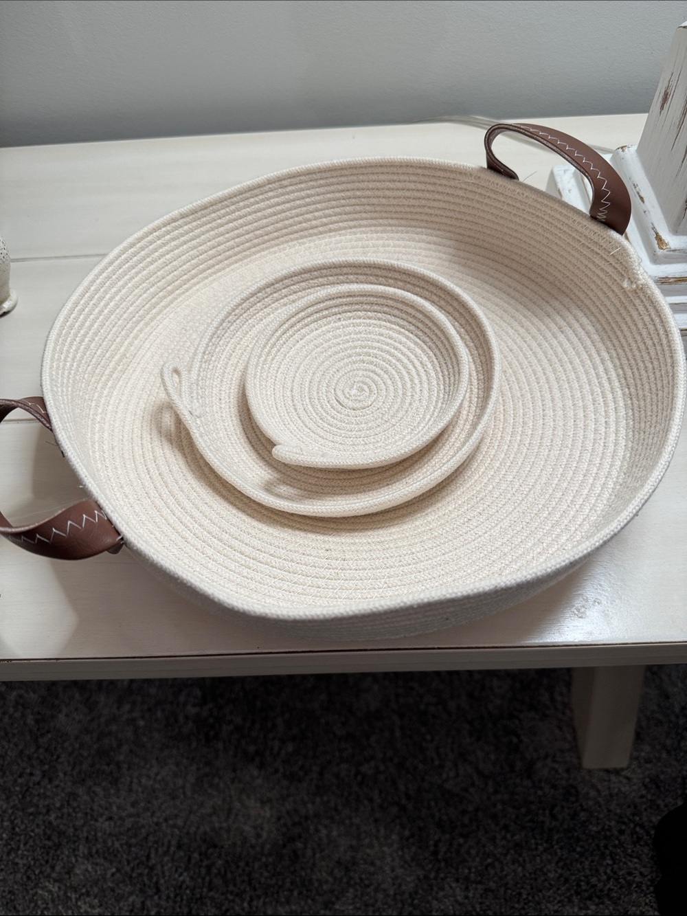 Neutral Cream Rope Tray -Set of 3